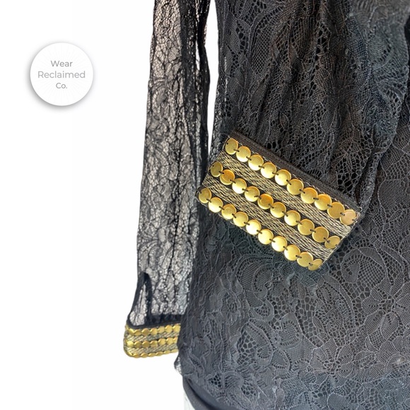 DESIGN HISTORY Black Lace and Gold Mock Neck Top - Picture 4 of 6